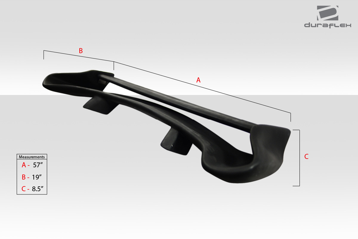 Universal Duraflex Vader Wing Trunk Lid Spoiler - 1 Piece / Vehicle Year Make Model Trim - --  ALL / Product Type - Wing / Style Name -\Universal / Kit Material - FRP (Fiberglass Reinforced Plastics) / Notes - Note: this wing is 57" wide from tip to tip and 34" wide from pillar to pillar. will fit most applications. please measure the length of your trunk and decide if this wing will fit your vehicle appropriately.