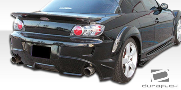 2004-2011 Mazda RX-8 Duraflex Velocity Rear Bumper Cover - 1 Piece / Vehicle Year Make Model Trim - 2004-2011-Mazda RX8 ALL / Product Type - Rear Bumper / Style Name -Velocity / Kit Material - FRP (Fiberglass Reinforced Plastics) / Notes - Note: 09-11 models will require modification