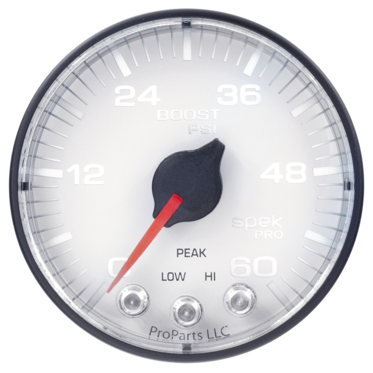 Autometer Spek-Pro Gauge Boost 2 1/16in 60psi Stepper Motor W/Peak & Warn Wht/Blk - P304128