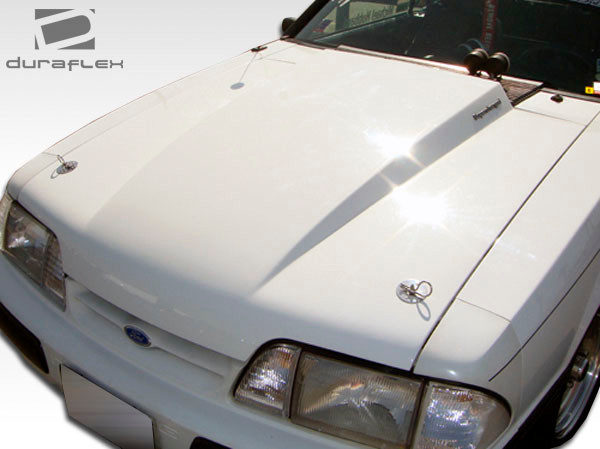 1987-1993 Ford Mustang Duraflex 2" Cowl Hood - 1 Piece / Vehicle Year Make Model Trim - 1987-1993-Ford Mustang ALL / Product Type - Hood / Style Name -2" Cowl / Kit Material - FRP (Fiberglass Reinforced Plastics) / Notes - Note: Hood pins are required.