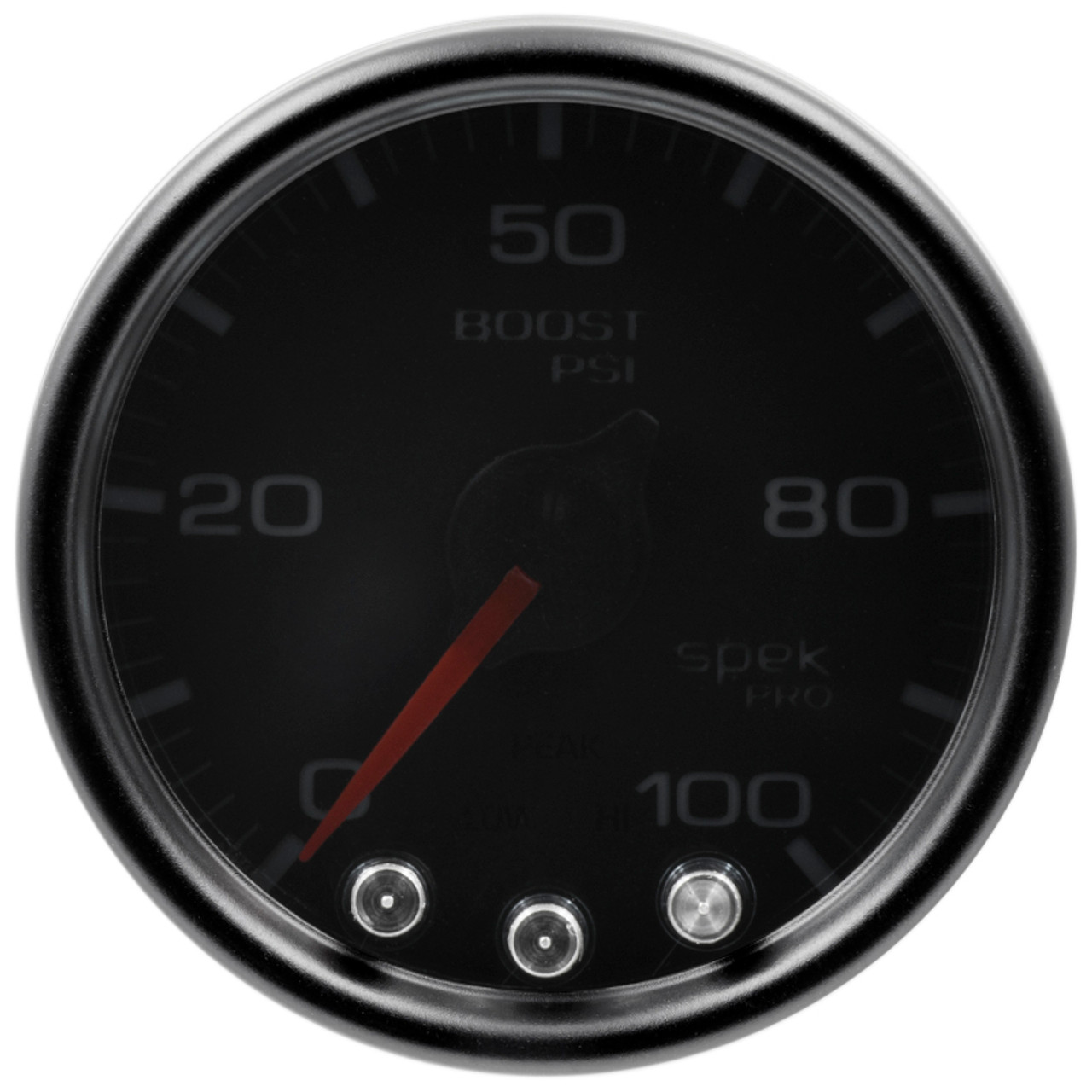 Autometer Spek-Pro Gauge Boost 2 1/16in 100psi Stepper Motor W/Peak & Warn Blk/Smoke/Blk - P30552