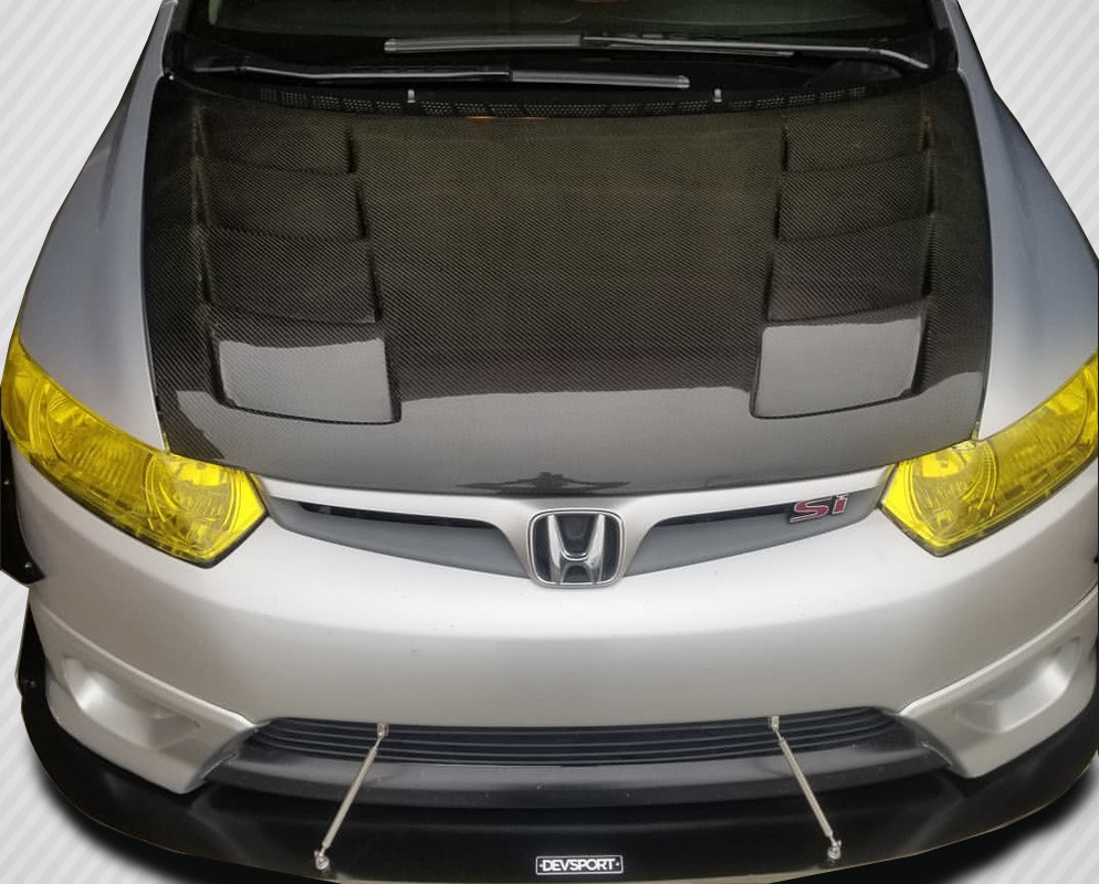 2006-2011 Honda Civic 2DR Carbon Creations Circuit Hood - 1 Piece / Vehicle Year Make Model Trim - 2006-2011-Honda Civic 2DR / Product Type - Hood / Style Name -Circuit / Kit Material - Carbon Fiber / Notes - Note: Hood pins are required.