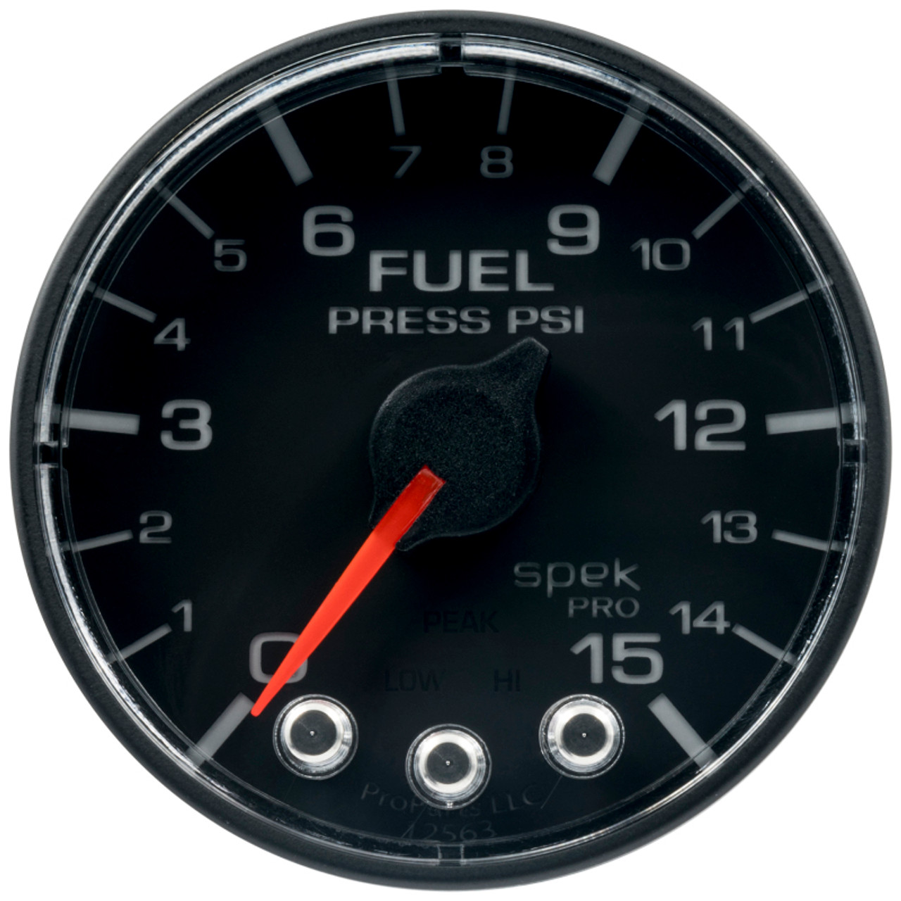 Autometer Spek-Pro Gauge Fuel Press 2 1/16in 15psi Stepper Motor W/Peak & Warn Blk/Blk - P315328