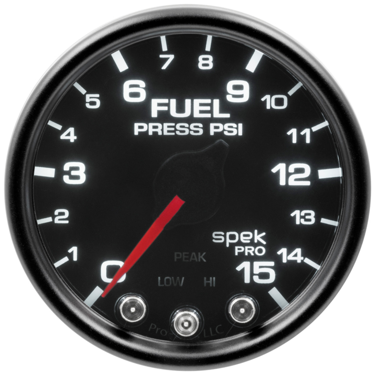 Autometer Spek-Pro Gauge Fuel Press 2 1/16in 15psi Stepper Motor W/Peak & Warn Blk/Smoke/Blk - P31552