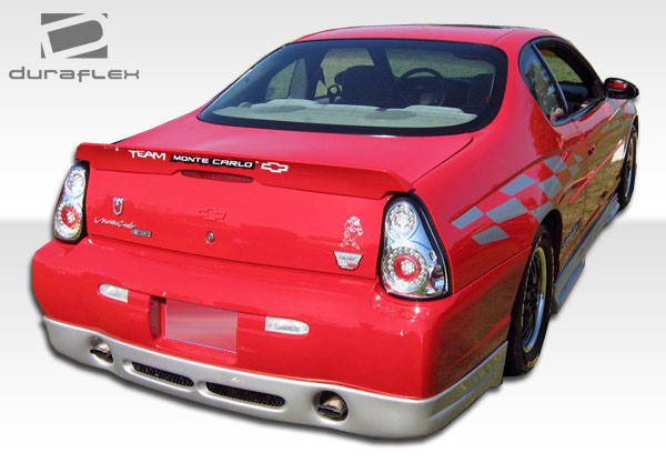 2000-2005 Chevrolet Monte Carlo Duraflex Racer Body Kit - 4 Piece - Includes Racer Front Lip Under Spoiler Air Dam (104371) Racer Rear Lip Under Spoiler Air Dam (104373) Racer Side Skirts Rocker Panels (104372) / Vehicle Year Make Model Trim - 2000-2005-Chevrolet Monte Carlo ALL / Product Type - Kit / Style Name -Racer / Kit Material - FRP (Fiberglass Reinforced Plastics) / Notes -