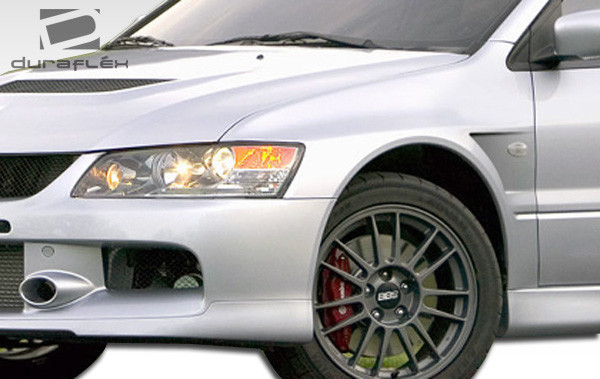 2003-2006 Mitsubishi Lancer Evolution 8 9 Duraflex MR Edition Fenders - 2 Piece / Vehicle Year Make Model Trim - 2003-2006-Mitsubishi Evolution ALL / Product Type - Fender / Style Name -MR Edition / Kit Material - FRP (Fiberglass Reinforced Plastics) / Notes -