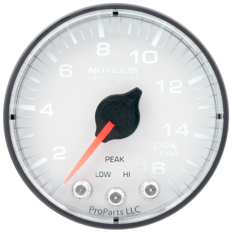 Autometer Spek-Pro 2 1/16in 1600PSI Stepper Motor w/ Peak & Warn White/Black Nitrous Pressure Gauge - P320128