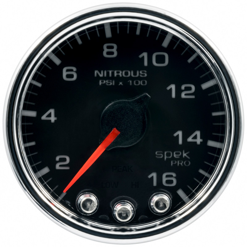 Autometer Spek-Pro Gauge Nitrous Press 2 1/16in 1600psi Stepper Motor W/Peak & Warn Blk/Chrm - P32031