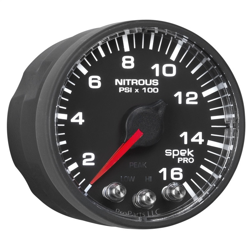 Autometer Spek-Pro Gauge Nitrous Press 2 1/16in 1600psi Stepper Motor W/Peak & Warn Blk/Blk - P320328