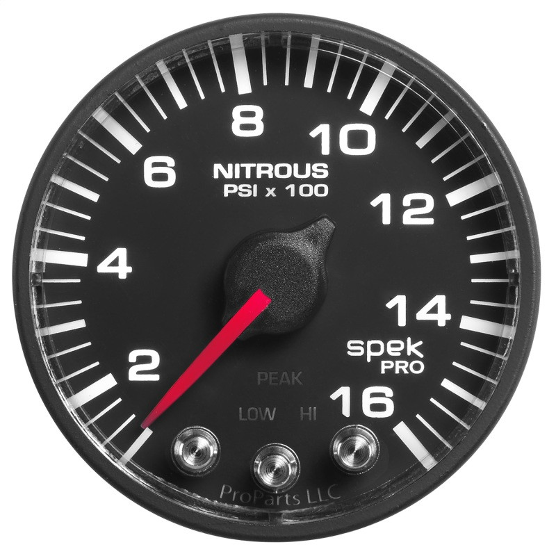 Autometer Spek-Pro Gauge Nitrous Press 2 1/16in 1600psi Stepper Motor W/Peak & Warn Blk/Blk - P320328