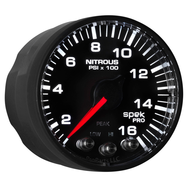 Autometer Spek-Pro Gauge Nitrous Press 2 1/16in 1600psi Stepper Motor W/Peak & Warn Blk/Blk - P320328