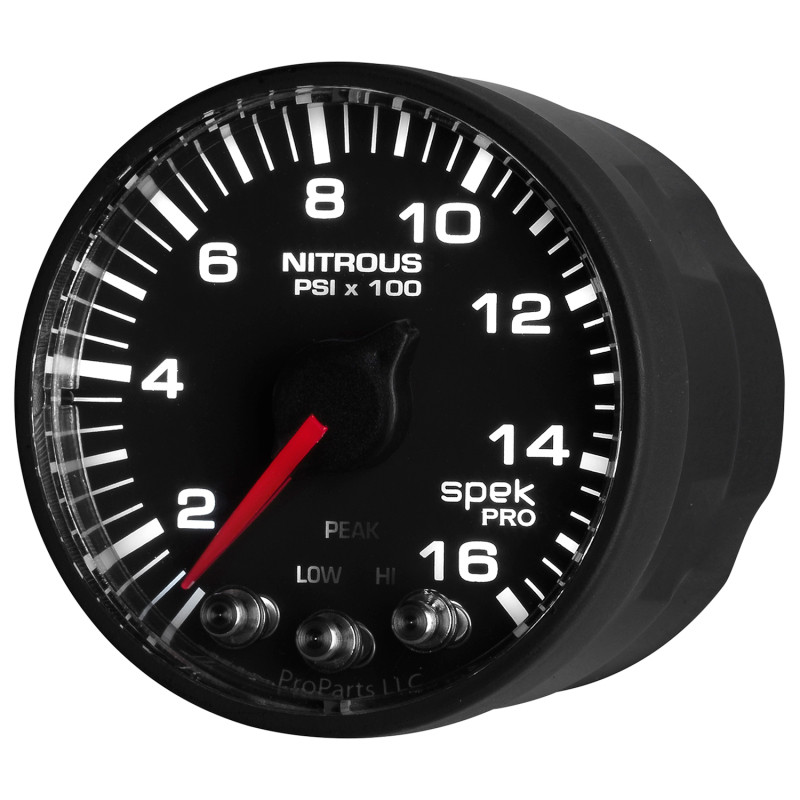 Autometer Spek-Pro Gauge Nitrous Press 2 1/16in 1600psi Stepper Motor W/Peak & Warn Blk/Blk - P320328