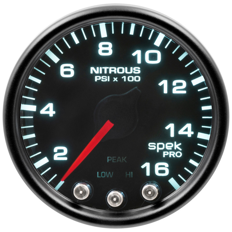 Autometer Spek-Pro Gauge Nitrous Press 2 1/16in 1600psi Stepper Motor W/Peak & Warn Blk/Smoke/Blk - P32052