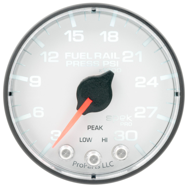 Autometer Spek-Pro 2 1/16in 30KPSI Stepper Motor W/Peak & Warn White/Black Rail Pressure Gauge - P321128