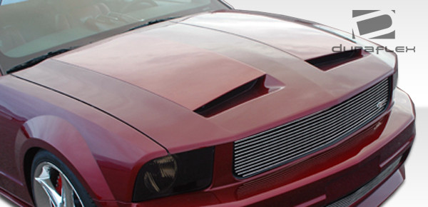2005-2009 Ford Mustang Duraflex Dreamer Hood - 1 Piece / Vehicle Year Make Model Trim - 2005-2009-Ford Mustang ALL / Product Type - Hood / Style Name -Dreamer / Kit Material - FRP (Fiberglass Reinforced Plastics) / Notes - Note: Hood pins are required.