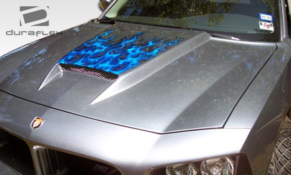 2006-2010 Dodge Charger Duraflex Ram Air Hood - 1 Piece / Vehicle Year Make Model Trim - 2006-2010-Dodge Charger ALL / Product Type - Hood / Style Name -Ram Air / Kit Material - FRP (Fiberglass Reinforced Plastics) / Notes - Note: Hood pins are required.