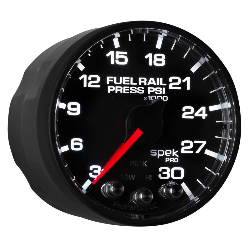 Autometer Spek-Pro Gauge Rail Press 2 1/16in 30Kpsi Stepper Motor W/Peak & Warn Blk/Blk - P321328