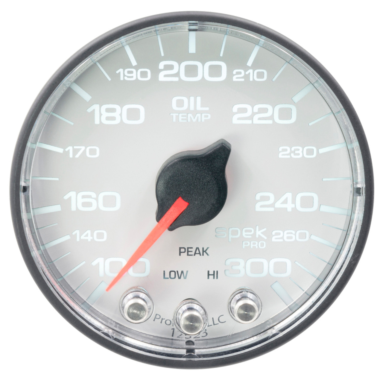 Autometer Spek-Pro Gauge Oil Temp 2 1/16in 300f Stepper Motor W/Peak & Warn Wht/Blk - P322128