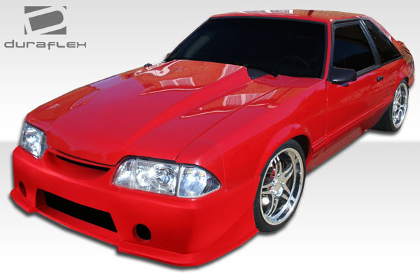 1987-1993 Ford Mustang Duraflex GT500 Front Bumper Cover - 1 Piece / Vehicle Year Make Model Trim - 1987-1993-Ford Mustang ALL / Product Type - Front Bumper / Style Name -GT500 / Kit Material - FRP (Fiberglass Reinforced Plastics) / Notes - Note: fog light opening is 4.5 inches