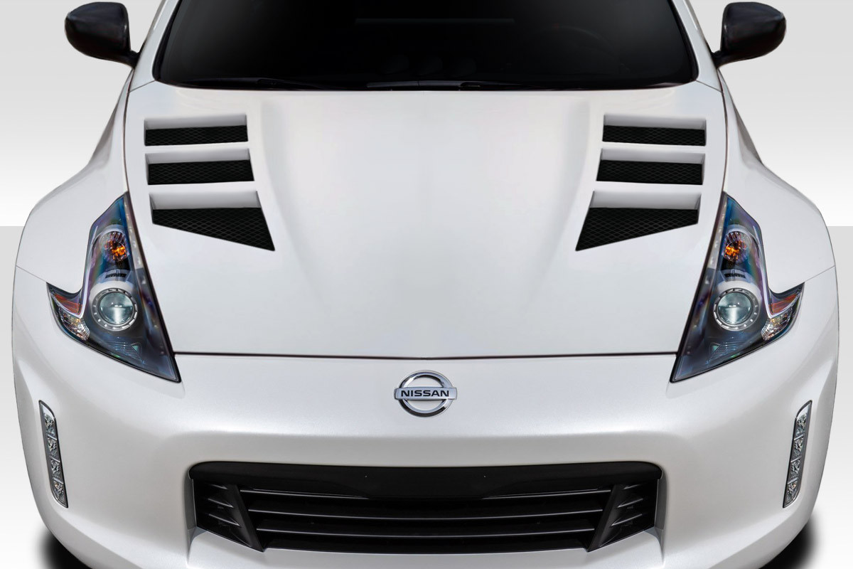 2009-2020 Nissan 370Z Z34 Duraflex Circuit Hood - 1 Piece / Vehicle Year Make Model Trim - 2009-2020-Nissan 370Z ALL / Product Type - Hood / Style Name -Circuit / Kit Material - FRP (Fiberglass Reinforced Plastics) / Notes - Note: Hood pins are required.