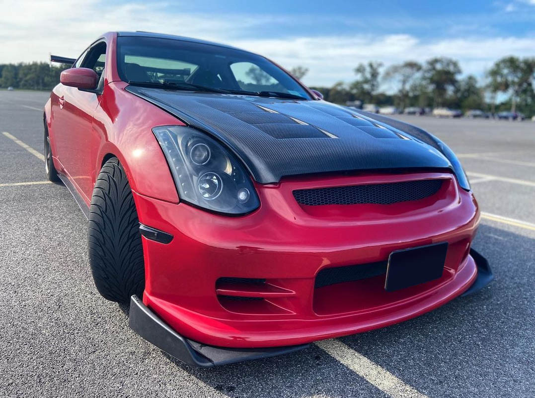 2003-2007 Infiniti G Coupe G35 Carbon Creations Dritech TS-1 Hood - 1 Piece / Vehicle Year Make Model Trim - 2003-2007-Infiniti G Coupe 2DR / Product Type - Hood / Style Name -TS-1 / Kit Material - Infusion Carbon Fiber / Notes - Note: Hood pins are required.