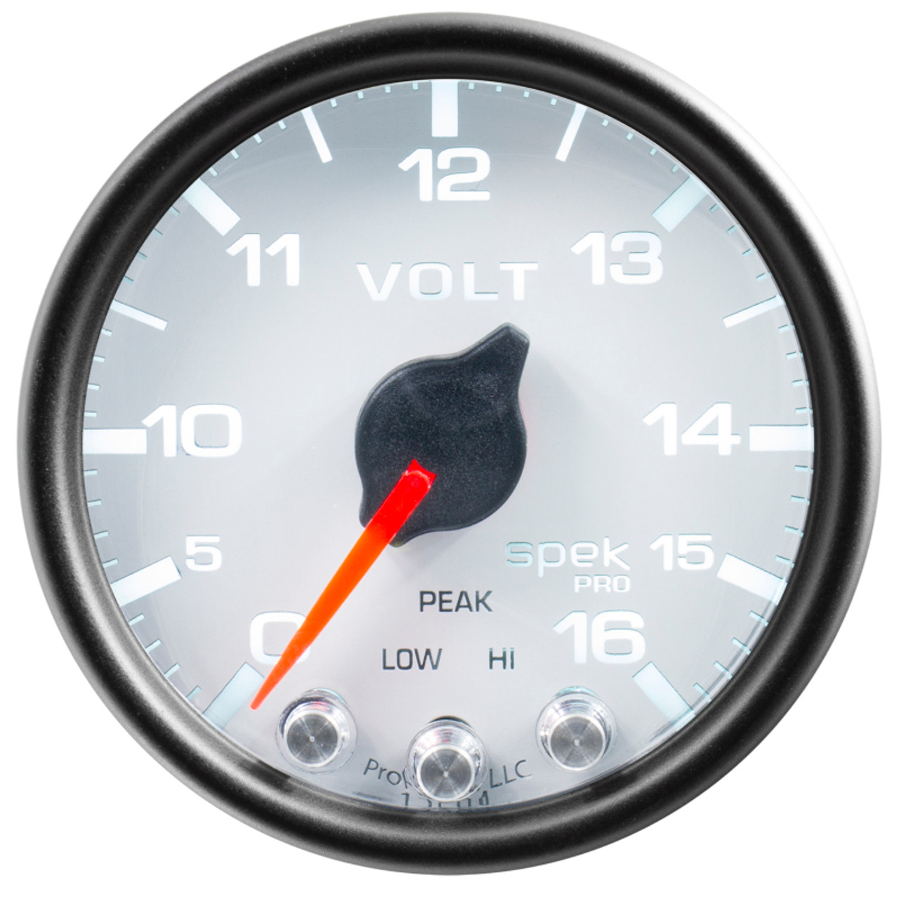 Autometer Spek-Pro Gauge Voltmeter 2 1/16in 16V Stepper Motor W/Peak & Warn Wht/Blk - P34412