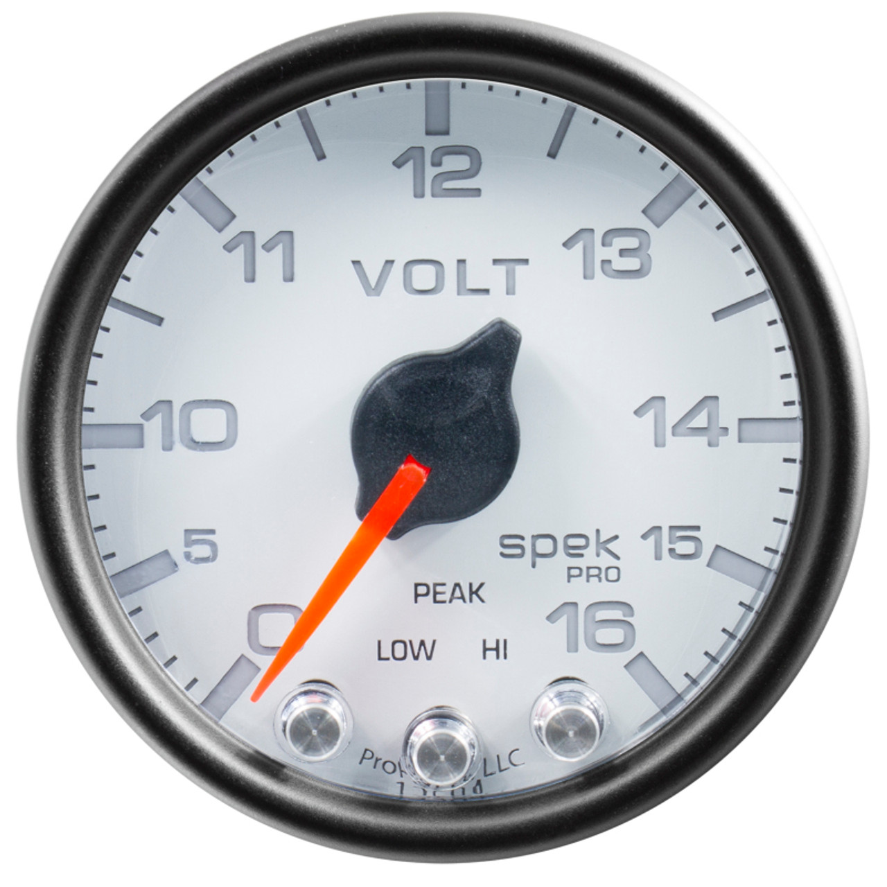 Autometer Spek-Pro Gauge Voltmeter 2 1/16in 16V Stepper Motor W/Peak & Warn Wht/Blk - P34412