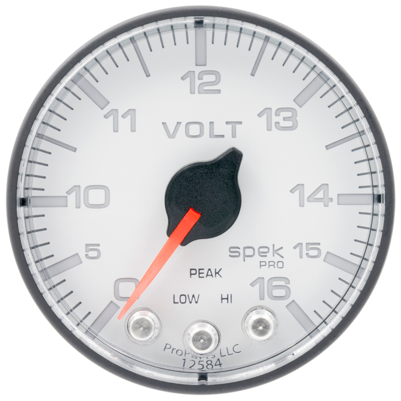 Autometer Spek-Pro Gauge Voltmeter 2 1/16in 16V Stepper Motor W/Peak & Warn Wht/Blk - P344128