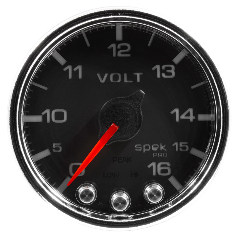 Autometer Spek-Pro Gauge Voltmeter 2 1/16in 16V Stepper Motor W/Peak & Warn Blk/Chrm - P34431