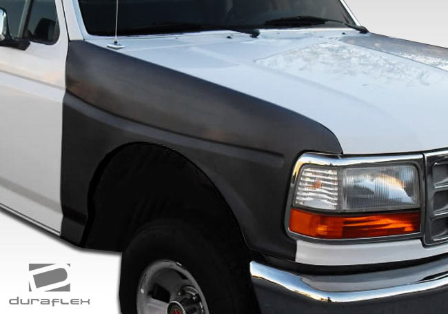 1992-1996 Ford F-150 / Bronco Duraflex 4.5" Off Road Bulge Front Fenders - 2 Piece / Vehicle Year Make Model Trim - 1992-1996-Ford F150 ALL / Product Type - Fender / Style Name -Off Road Bulge / Kit Material - FRP (Fiberglass Reinforced Plastics) / Notes - Note: the fenders are widened 4.5 inches and designed for oversized tire clearance.