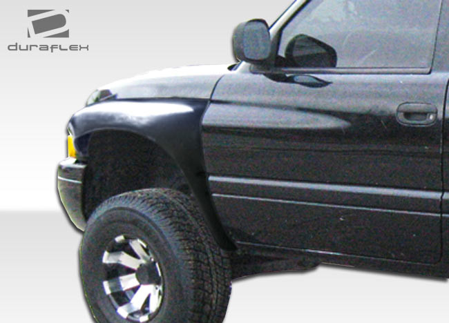 1994-2001 Dodge Ram Duraflex 10" Off Road Bulge Front Fenders - 2 Piece / Vehicle Year Make Model Trim - 1994-2001-Dodge Ram ALL / Product Type - Fender / Style Name -Off Road Bulge / Kit Material - FRP (Fiberglass Reinforced Plastics) / Notes - Note: the fenders are widened 10 inches and designed for oversized tire clearance.