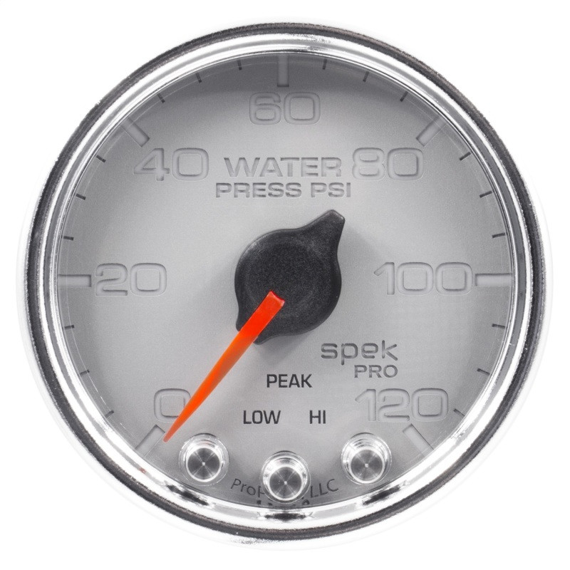 Autometer Spek-Pro Gauge Water Press 2 1/16in 120psi Stepper Motor W/Peak & Warn Slvr/Chrm - P34521