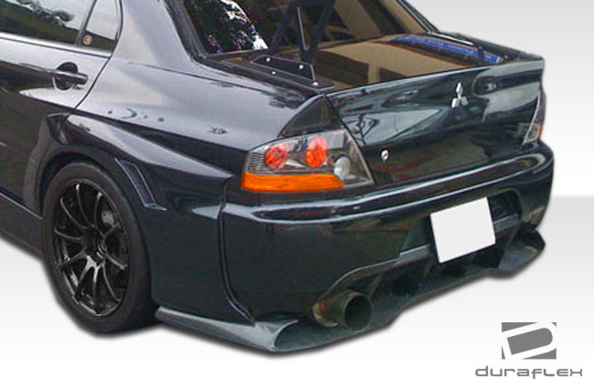 2003-2006 Mitsubishi Lancer Evolution 8 9 Duraflex VT-X Wide Body Rear Fender Flares - 4 Piece / Vehicle Year Make Model Trim - 2003-2006-Mitsubishi Evolution ALL / Product Type - Fender Flare / Style Name -VT-X / Kit Material - FRP (Fiberglass Reinforced Plastics) / Notes - Note: must be used in conjunction with complete wide body kit