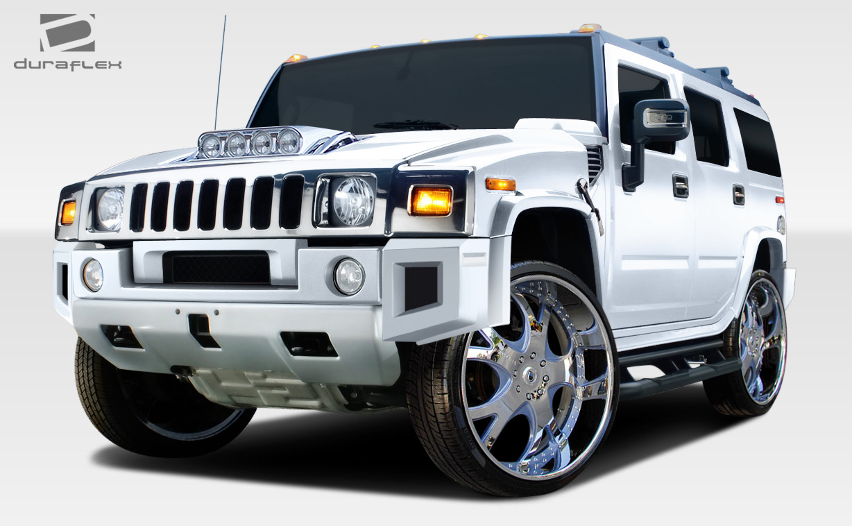 2003-2009 Hummer H2 Duraflex BR-N Front Add Ons Spat Bumper Extensions - 2 Piece / Vehicle Year Make Model Trim - 2003-2009-Hummer H2 ALL / Product Type - Front Lip/Add On / Style Name -BR-N / Kit Material - FRP (Fiberglass Reinforced Plastics) / Notes -