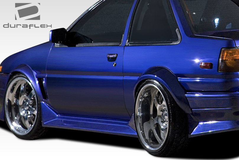 1984-1987 Toyota Corolla 2DR / HB Duraflex RF Design Side Skirts Rocker Panels - 2 Piece / Vehicle Year Make Model Trim - 1984-1987-Toyota Corolla 2DR / Product Type - Sideskirts / Style Name -RF Design / Kit Material - FRP (Fiberglass Reinforced Plastics) / Notes -