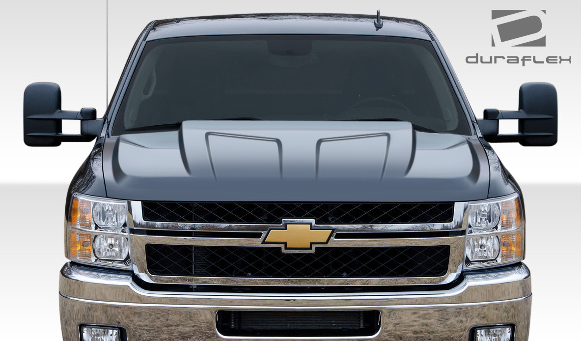 2007-2013 Chevrolet Silverado Duraflex G-Force Hood - 1 Piece / Vehicle Year Make Model Trim - 2007-2013-Chevrolet Silverado ALL / Product Type - Hood / Style Name -G-Force / Kit Material - FRP (Fiberglass Reinforced Plastics) / Notes - Note: Hood pins are required.