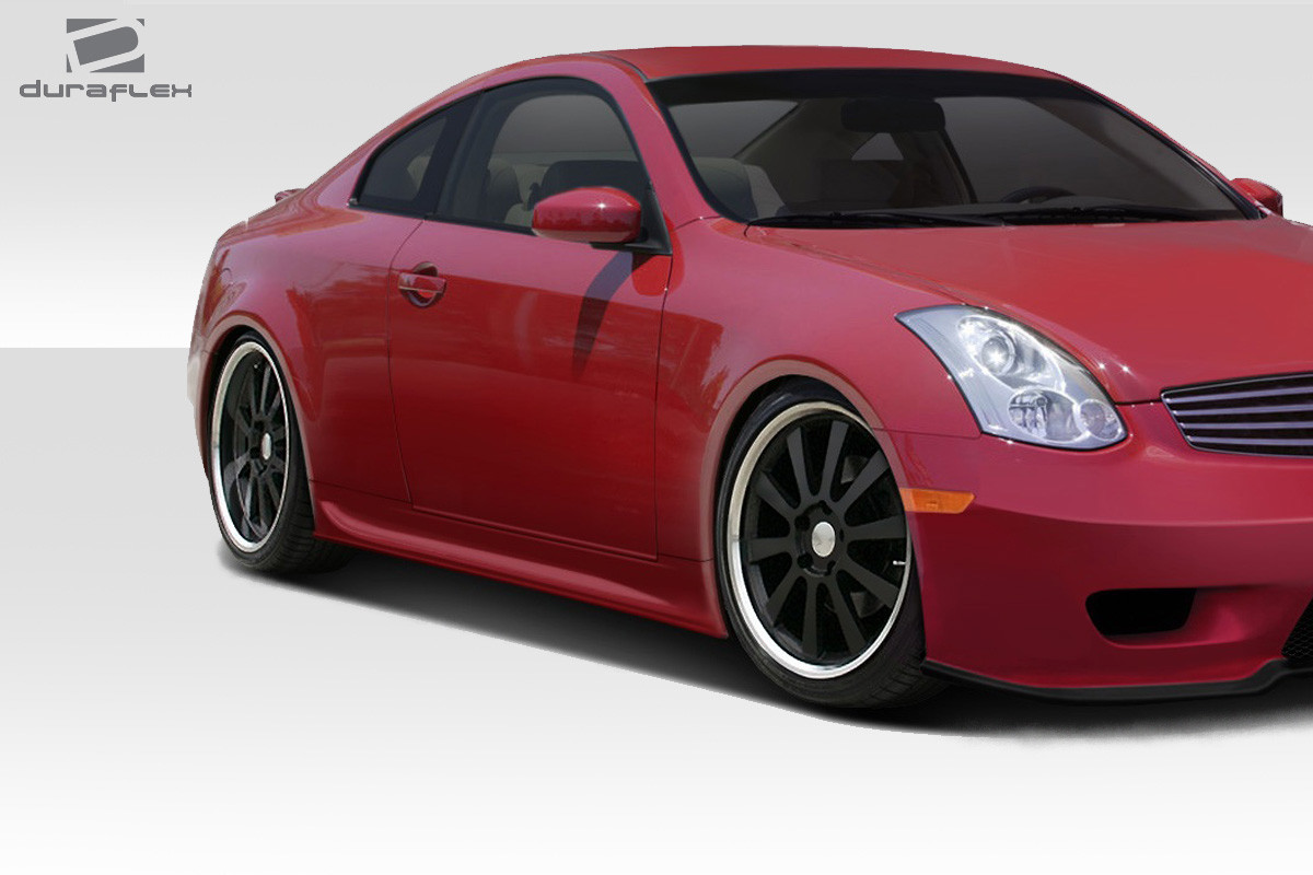 2003-2007 Infiniti G Coupe G35 Duraflex Sigma Body Kit - 4 Piece - Includes Sigma Front Bumper Cover (108072) Sigma Side Skirts Rocker Panels (108073) Sigma Rear Lip Under Spoiler Air Dam (108074) / Vehicle Year Make Model Trim - 2003-2007-Infiniti G Coupe 2DR / Product Type - Kit / Style Name -Sigma / Kit Material - FRP (Fiberglass Reinforced Plastics) / Notes -