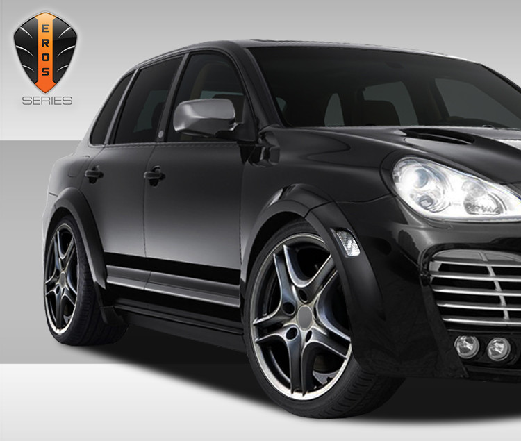 2003-2006 Porsche Cayenne Eros Version 1 Wide Body Side Skirts Rocker Panels - 2 Piece / Vehicle Year Make Model Trim - 2003-2006-Porsche Cayenne ALL / Product Type - Sideskirts / Style Name -Eros Version 1 / Kit Material - FRP (Fiberglass Reinforced Plastics) / Notes - Note: Must me used with entire Eros Version 1 Wide Body Kit