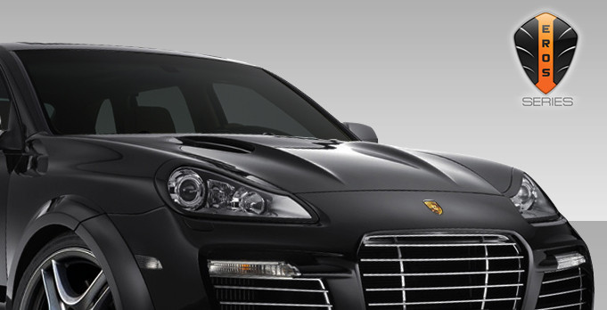 2003-2010 Porsche Cayenne Eros Version 1 Hood - 1 Piece / Vehicle Year Make Model Trim - 2003-2010-Porsche Cayenne ALL / Product Type - Hood / Style Name -Eros Version 1 / Kit Material - FRP (Fiberglass Reinforced Plastics) / Notes - Note: Hood pins are required.