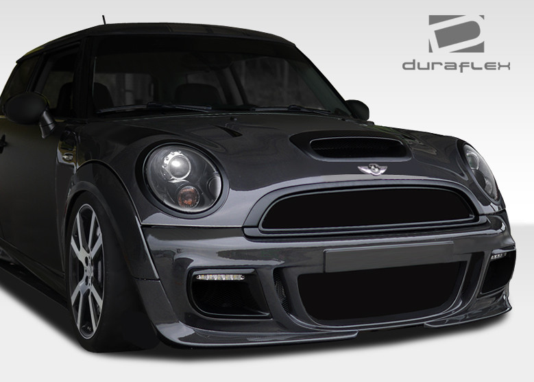 2007-2013 Mini Cooper Hatchback R56 Clubman R55 2009-2015 Cooper convertible R57 2012-2015 Cooper Coupe / Roadster R58 R59 Duraflex DL-R Front Bumper Cover - 3 Piece / Vehicle Year Make Model Trim - 2007-2015-MINI Cooper ALL / Product Type - Front Bumper / Style Name -DL-R / Kit Material - FRP (Fiberglass Reinforced Plastics) / Notes - Note: includes trim and led mount, use universal led drl 1 (109234)