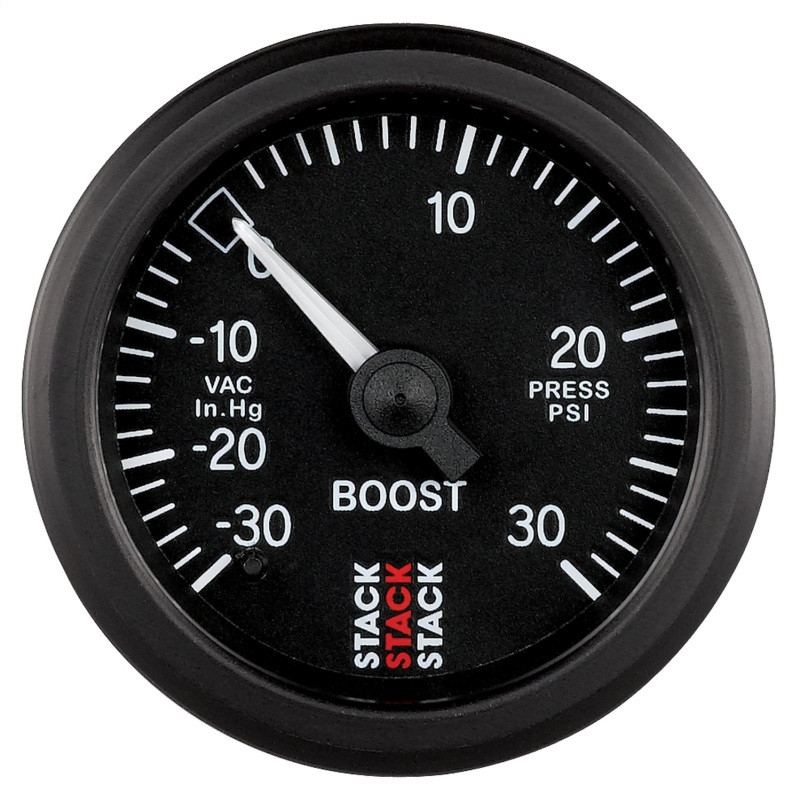 Autometer 52mm Stack Instruments -30INHG to +30PSI Mechanical Boost Gauge - Black - ST3112