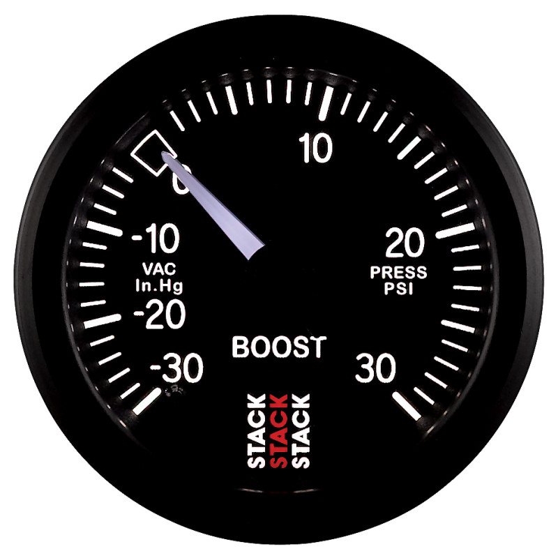 Autometer 52mm Stack Instruments -30INHG to +30PSI Mechanical Boost Gauge - Black - ST3112
