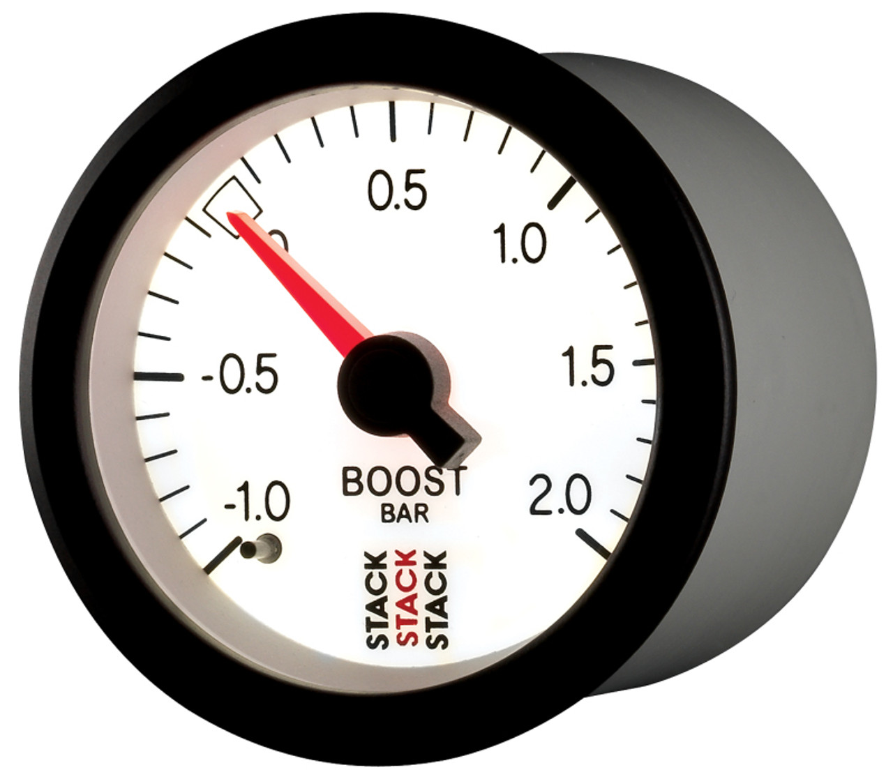 Autometer Stack 52mm -1 to +2 Bar T-Fitting 0.187in Barb (M) Mechanical Boost Pressure Gauge - White - ST3161