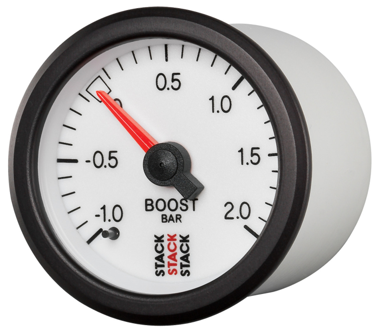 Autometer Stack 52mm -1 to +2 Bar T-Fitting 0.187in Barb (M) Mechanical Boost Pressure Gauge - White - ST3161