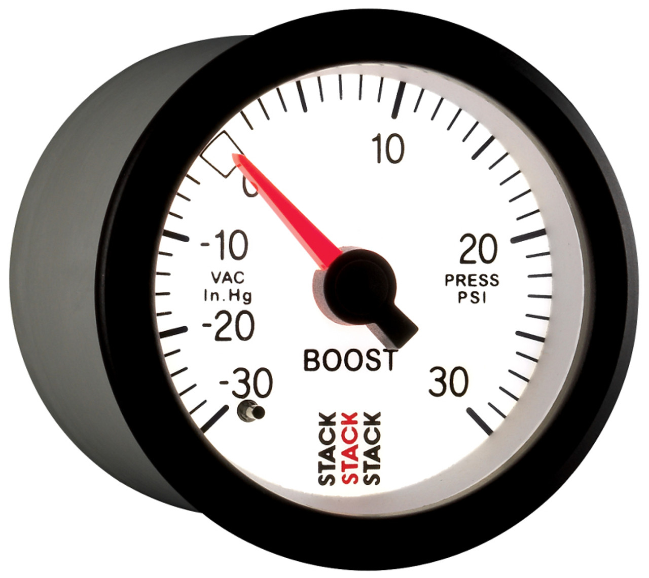 Autometer Stack 52mm -30INHG to +30 PSI (Incl T-Fitting) Mechanical Boost Pressure Gauge - White - ST3162