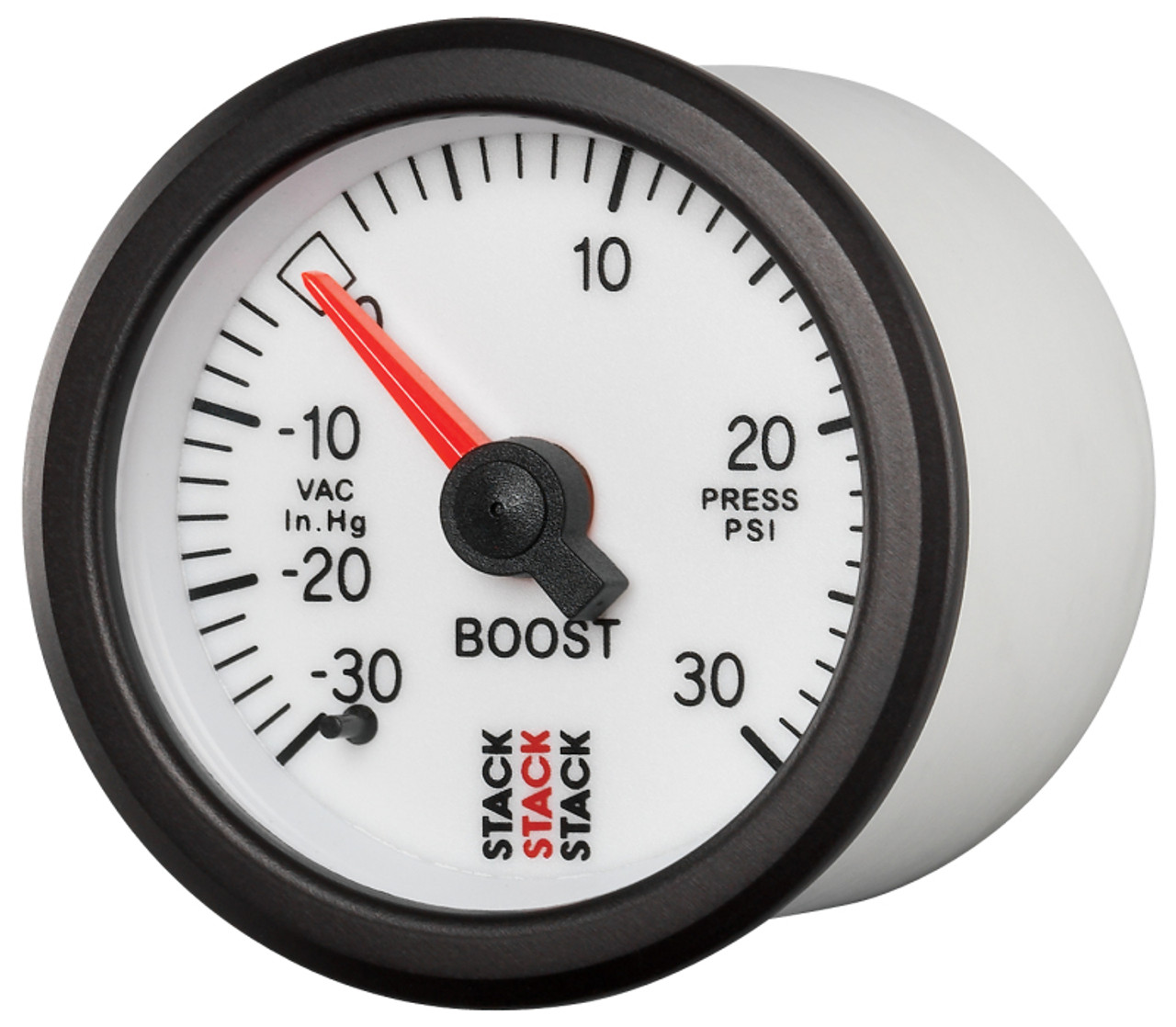 Autometer Stack 52mm -30INHG to +30 PSI (Incl T-Fitting) Mechanical Boost Pressure Gauge - White - ST3162
