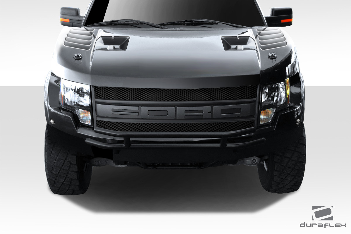 2004-2014 Ford F-150 Duraflex Off Road Raptor Trophy Truck Front End Conversion - 3 Piece / Vehicle Year Make Model Trim - 2004-2014-Ford F150 ALL / Product Type - Hood / Style Name -Conversion / Kit Material - FRP (Fiberglass Reinforced Plastics) / Notes - Note: Hood pins are required.