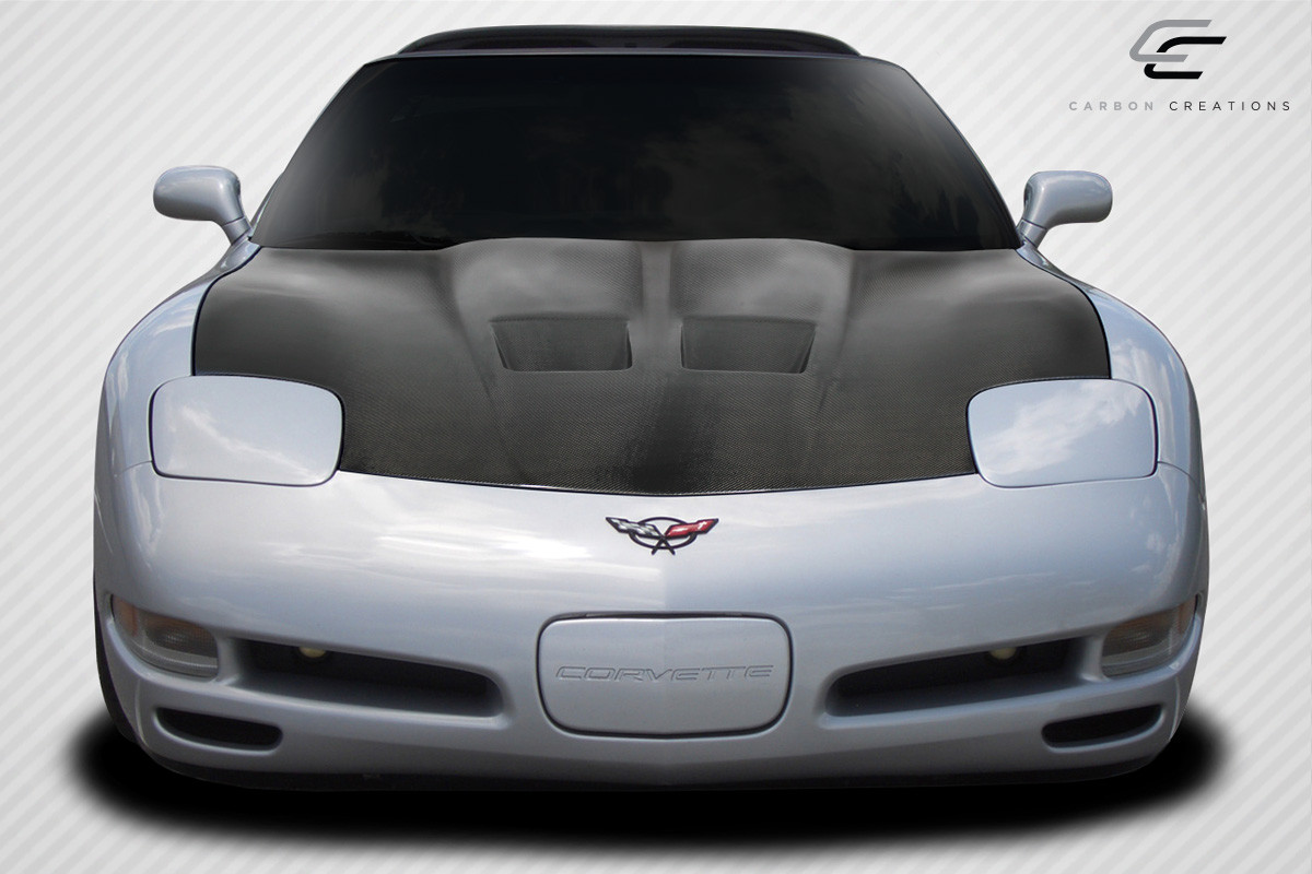 1997-2004 Chevrolet Corvette C5 Carbon Creations GT Concept Hood - 1 Piece / Vehicle Year Make Model Trim - 1997-2004-Chevrolet Corvette ALL / Product Type - Hood / Style Name -GT Concept / Kit Material - Carbon Fiber / Notes - Note: Hood pins are required.. this hood is designed for vehicles with the stock air intake. Vehicles equipped with aftermarket intake may need to modify the hood to clear the larger intake tube
