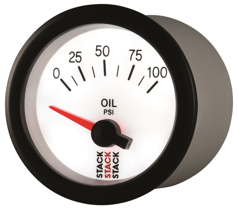 Autometer Stack 52mm 0-100 PSI 1/8in NPTF Electric Oil Pressure Gauge - White - ST3252