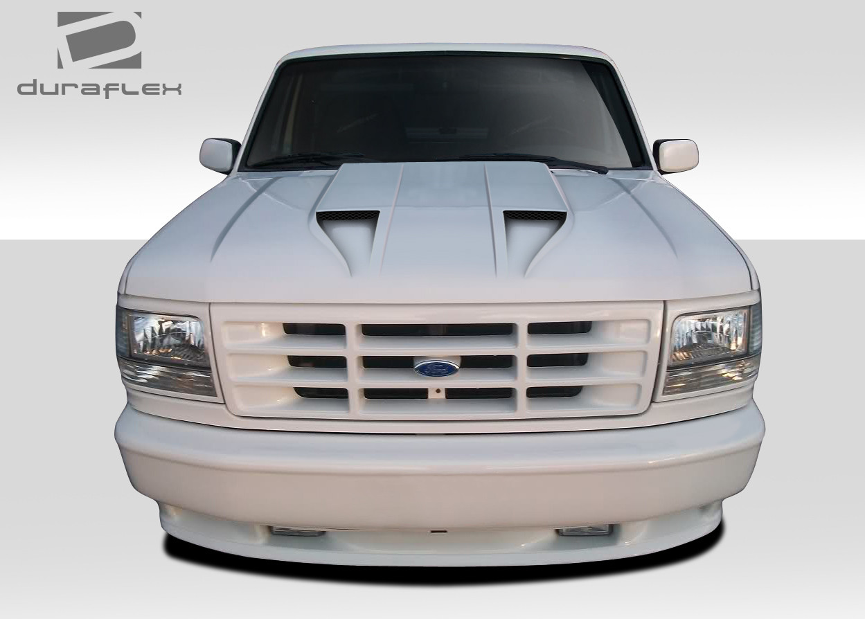 1992-1996 Ford F-150 / Bronco Duraflex CVX Hood - 1 Piece / Vehicle Year Make Model Trim - 1992-1996-Ford F150 ALL / Product Type - Hood / Style Name -CVX / Kit Material - FRP (Fiberglass Reinforced Plastics) / Notes - Note: Hood pins are required.